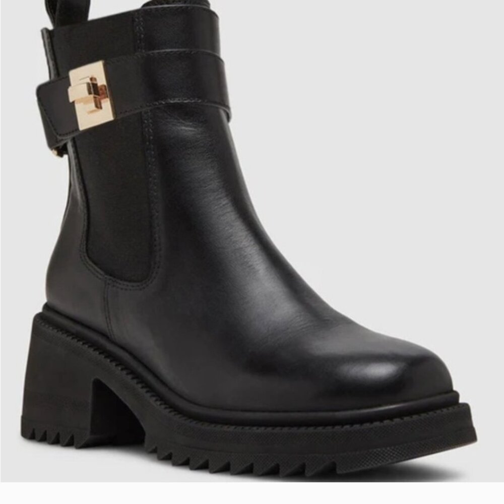 STEVE MADDEN BLACK LEATHER GATES WOMEN'S BOOT SZ 10 NWOT NWOB - Picture 2 of 11